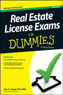 Book cover: Real Estate License Exams For Dummies, by John A. Yoegel (preview)