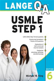 Book cover: Lange Q&A USMLE Step 1, Sixth Edition, by Michael W. King (preview)