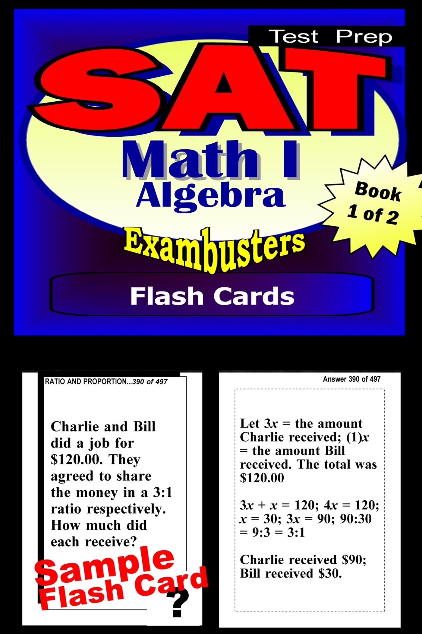 SAT Math Level I Test Prep Review--Exambusters Algebra Flash Cards--Workbook 1 of 2