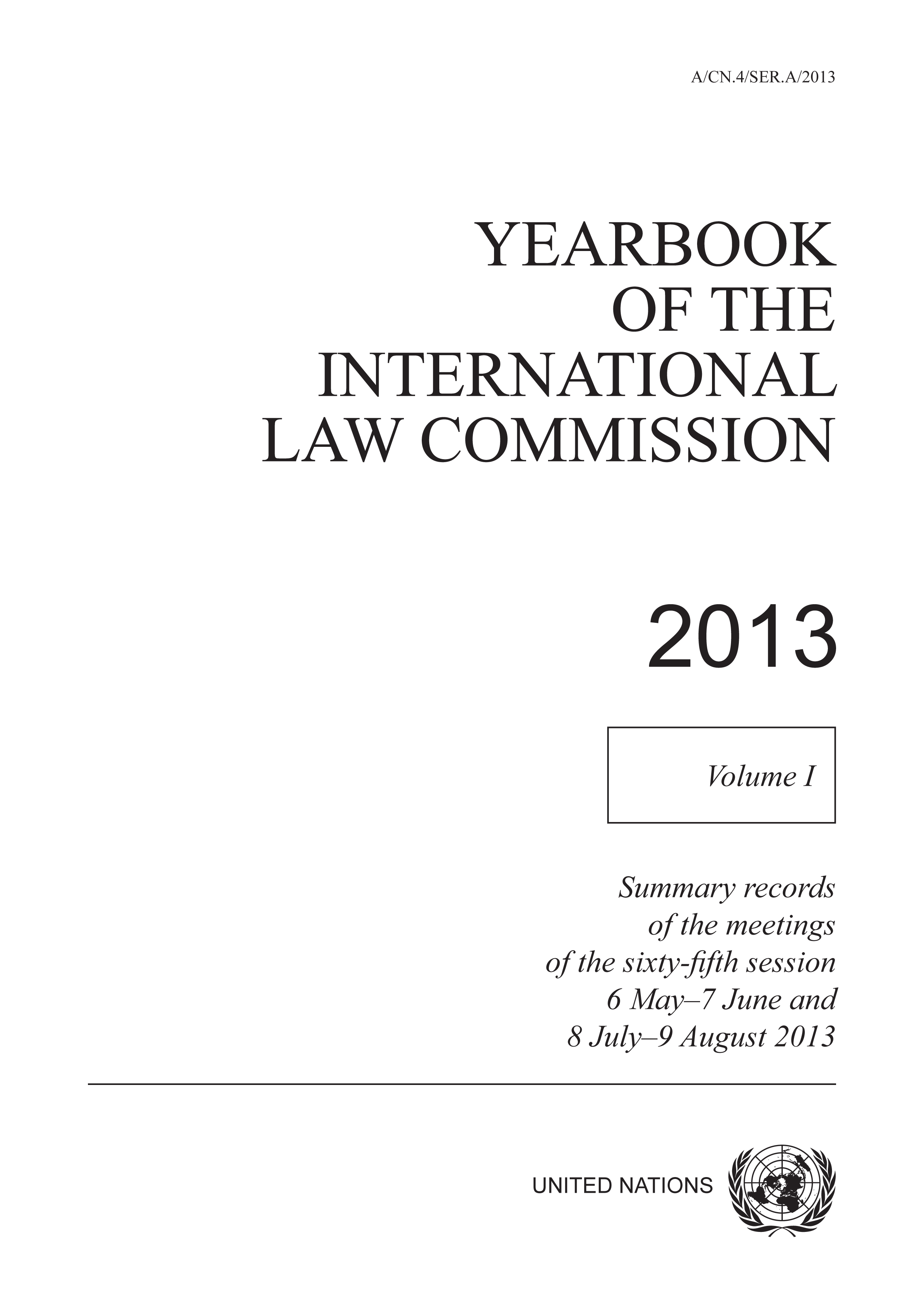 Yearbook of the International Law Commission 2013, Vol. I