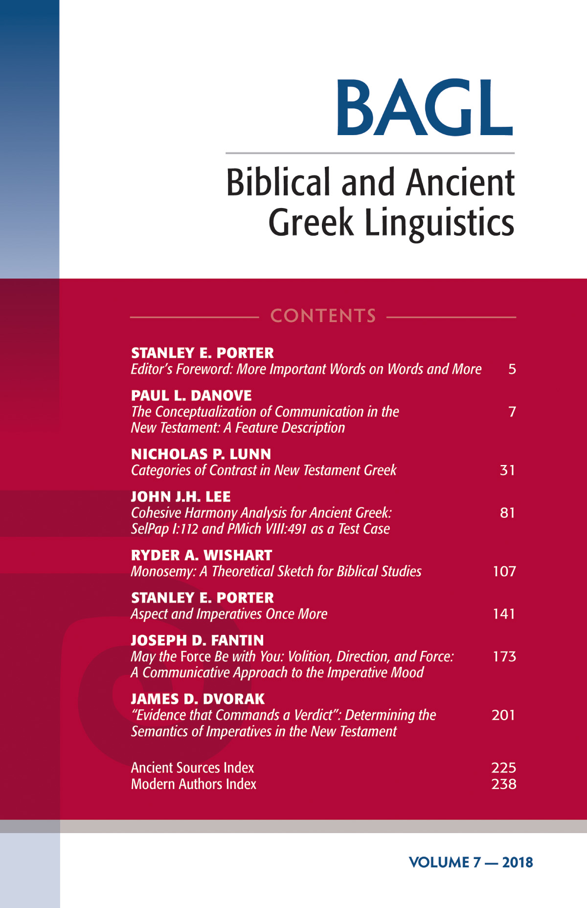 Biblical and Ancient Greek Linguistics, Volume 7