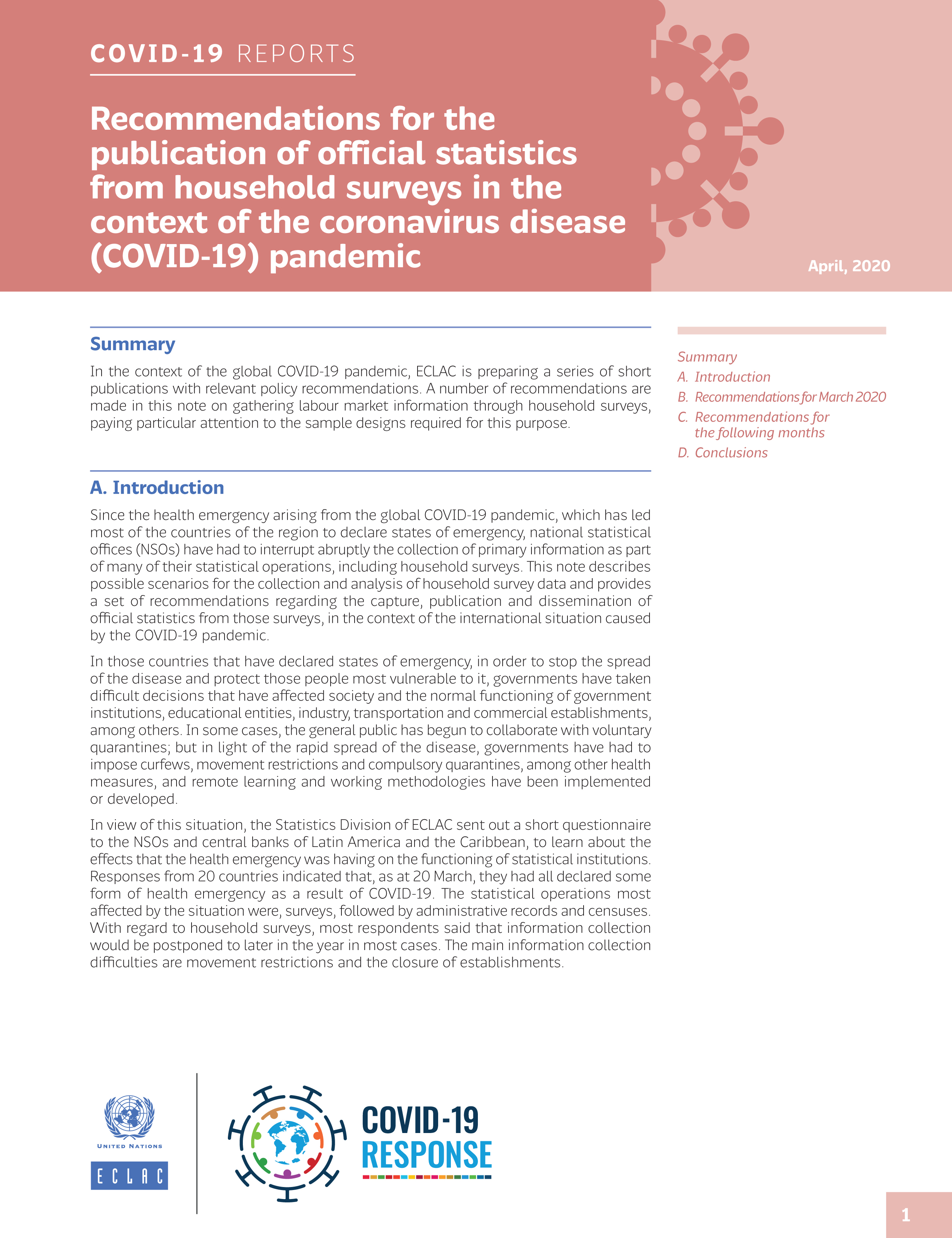 Recommendations for the Publication of Official Statistics from Household Surveys in the Context of the Coronavirus Disease (COVID-19) Pandemic