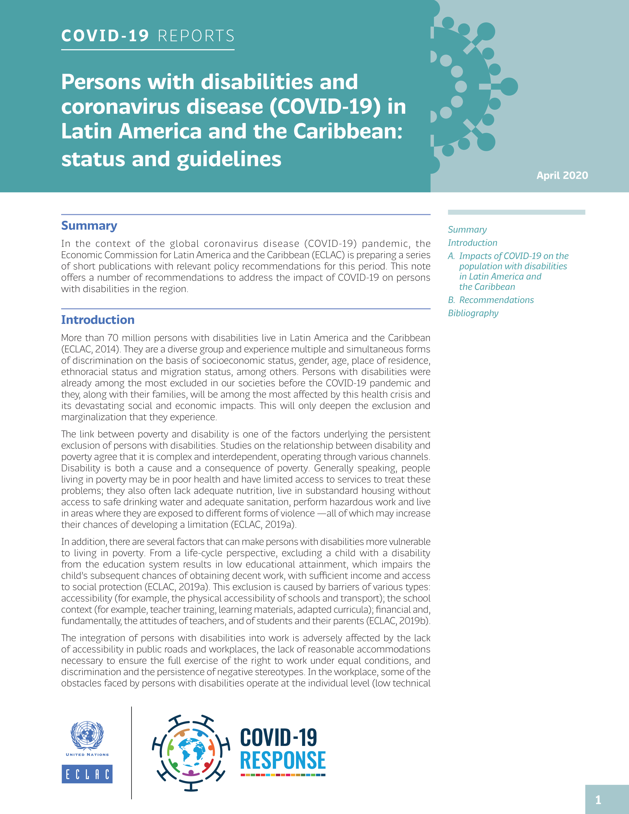 Persons with Disabilities and Coronavirus Disease (COVID-19) in Latin America and the Caribbean