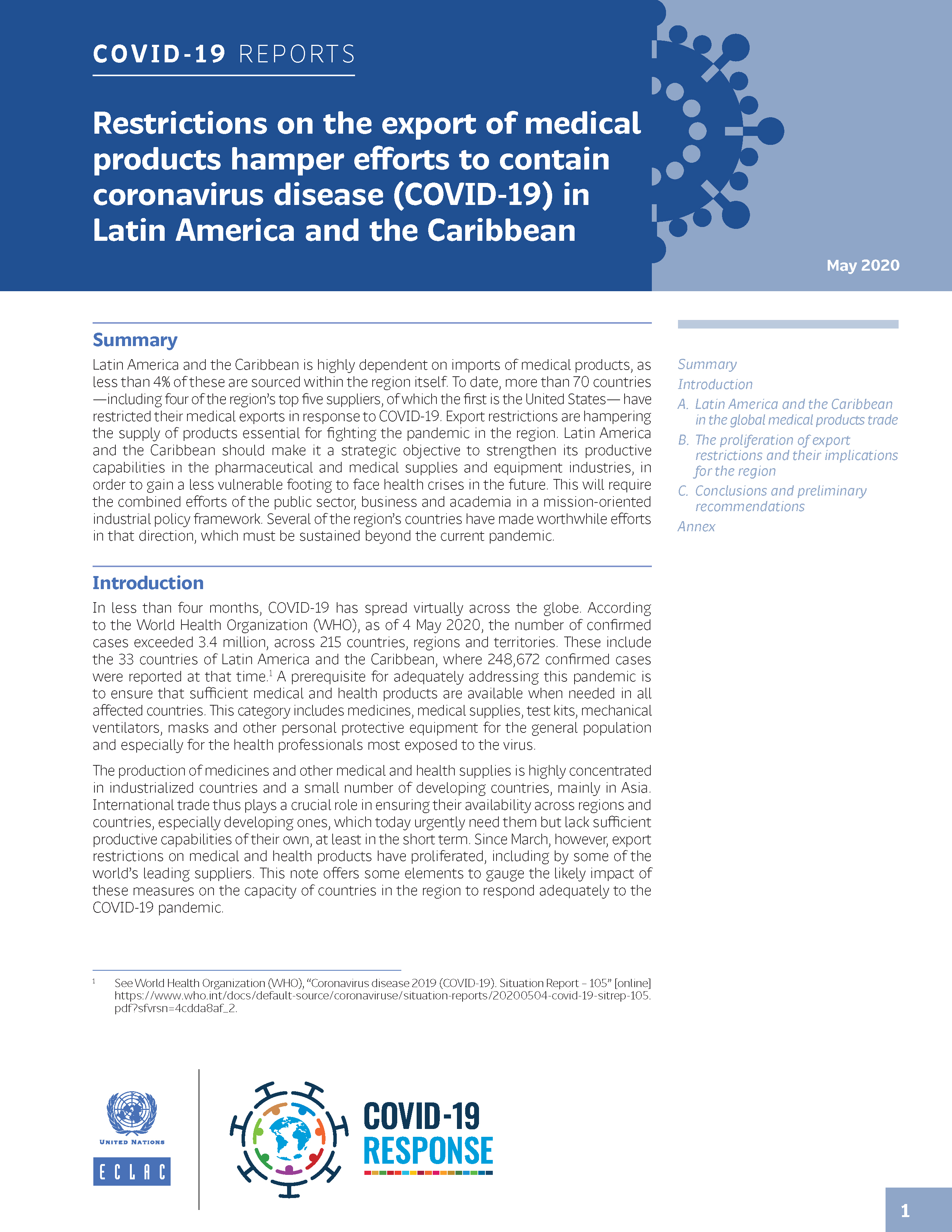 Restrictions on the Export of Medical Products Hamper Efforts to Contain Coronavirus Disease (COVID-19) in Latin America and the Caribbean